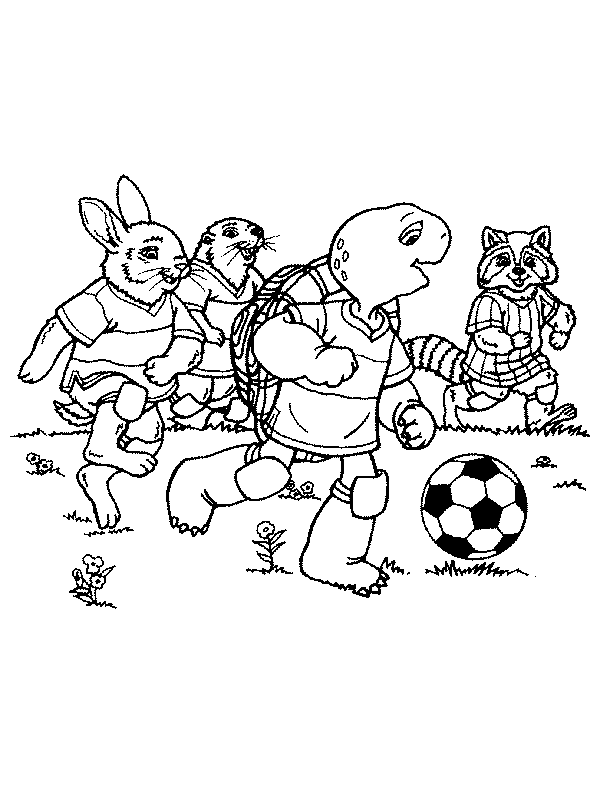 coloriage Franklin  joue au foot avec ses amis